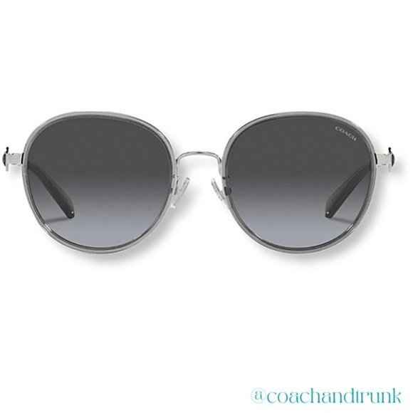 COACH Silver Round Grey Gradient Lens Sunglasses Hard Case Micro Cleaning Cloth - Picture 6 of 9